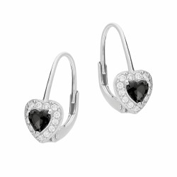 Kolczyki srebrne rodowane z motywem markizy i czarną cyrkonią w kształcie serca próba 925