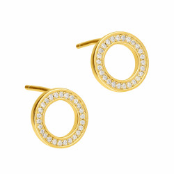 Kolczyki srebrne koloru złotego koła z cyrkoniami, próba 925