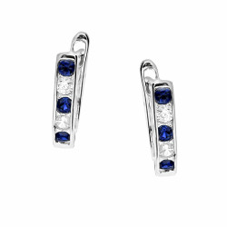 Kolczyki dla dziewczynki przecinki z białymi i szafirowymi cyrkoniami, srebro 925