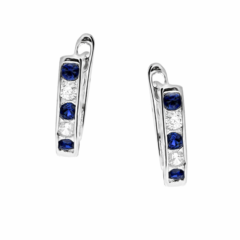 Kolczyki dla dziewczynki przecinki z białymi i szafirowymi cyrkoniami, srebro 925