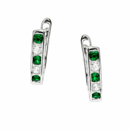 Kolczyki dla dziewczynki przecinki z białymi i zielonymi cyrkoniami, srebro 925