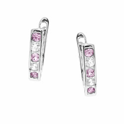 Kolczyki dla dziewczynki przecinki z białymi i różowymi cyrkoniami, srebro 925