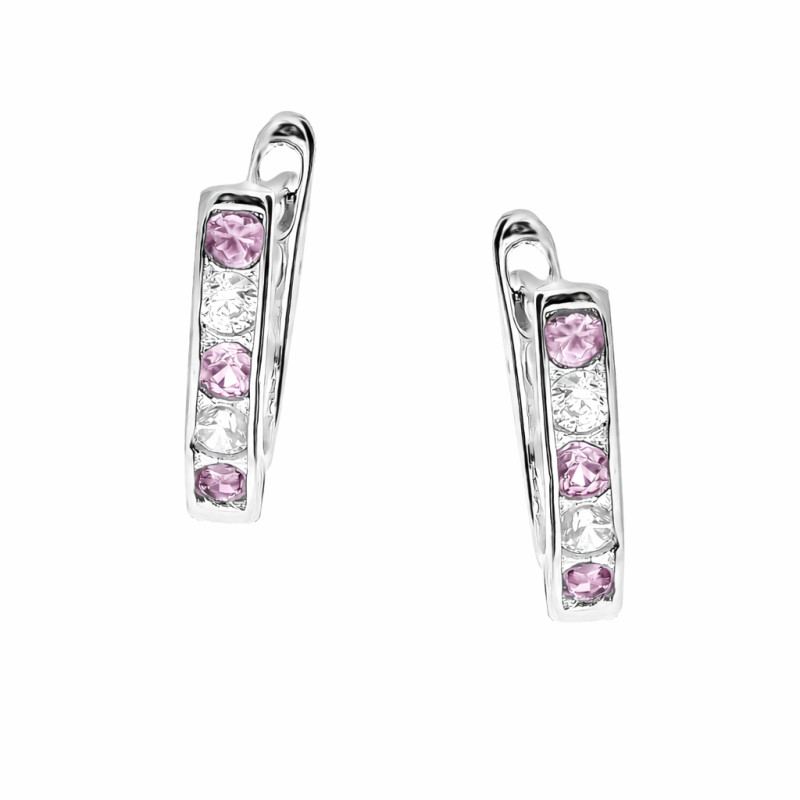 Kolczyki dla dziewczynki przecinki z białymi i różowymi cyrkoniami, srebro 925