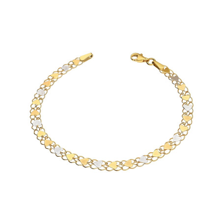 Złota Bransoletka Siatka z Sercami Trzy Kolory - JubilerSezam.pl