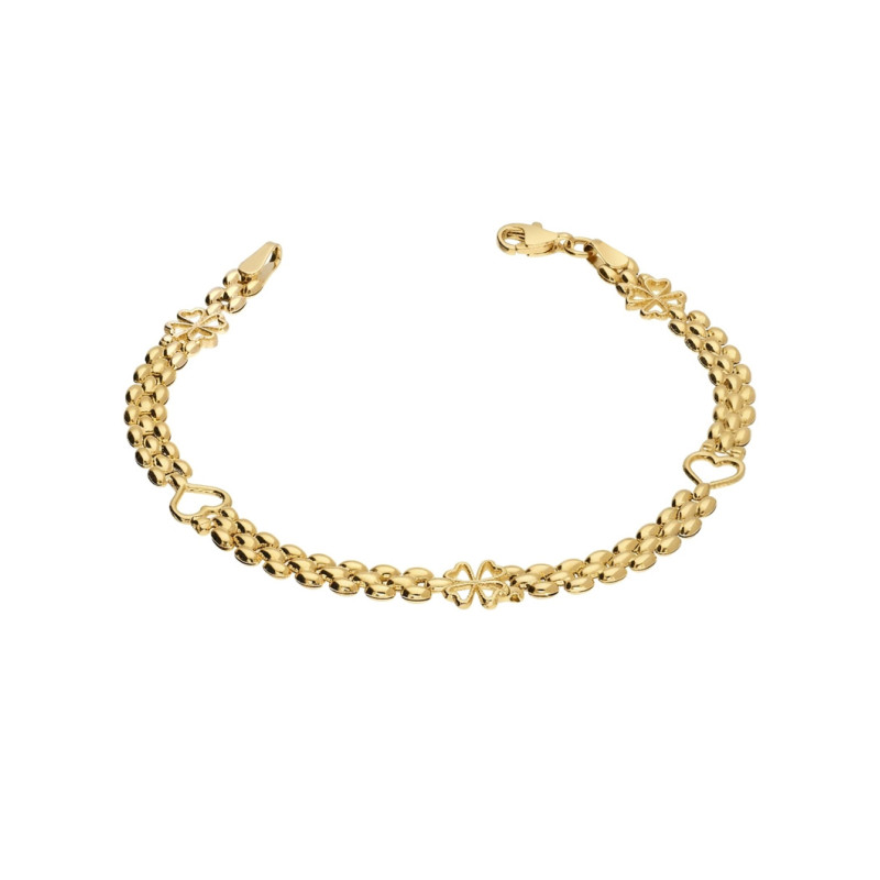 Złota Bransoletka Składak Serca i Koniczynki - JubilerSezam.pl