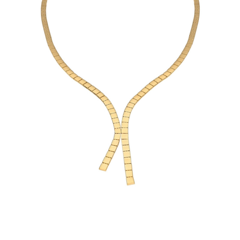 Naszyjnik złoty krawatówka zaprezentowany na finalistce Miss Polski 2025 Aleksandrze Toborek