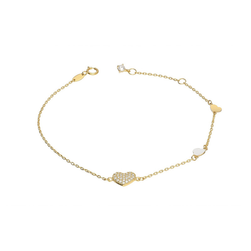 Złota bransoletka z serduszkiem i cyrkoniami pr. 585 - JubilerSezam.pl