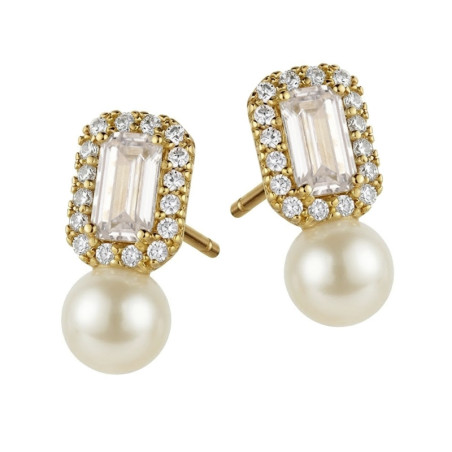Złote kolczyki z perłą i cyrkoniami Markiza - JubilerSezam.pl