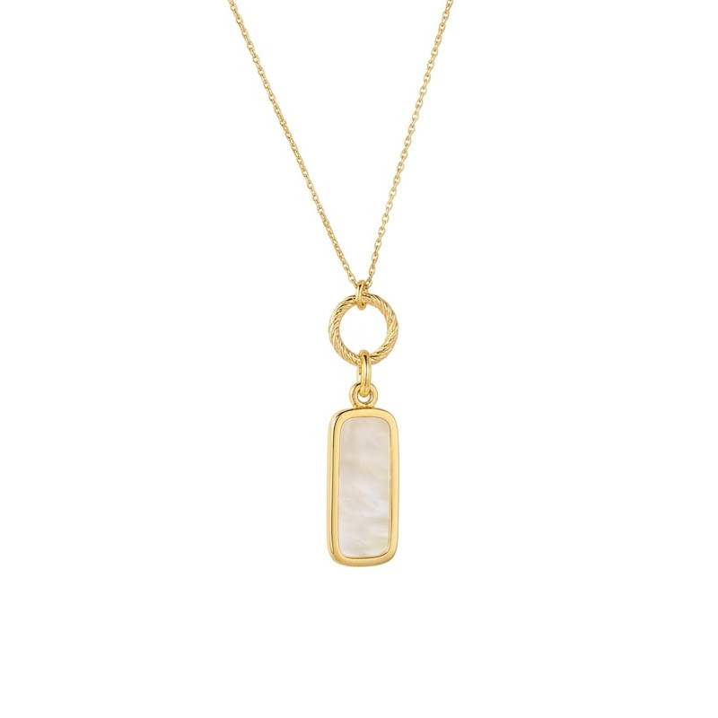 Pozłacany Naszyjnik z Masą Perłową Prostokąt Koło - JubilerSezam.pl