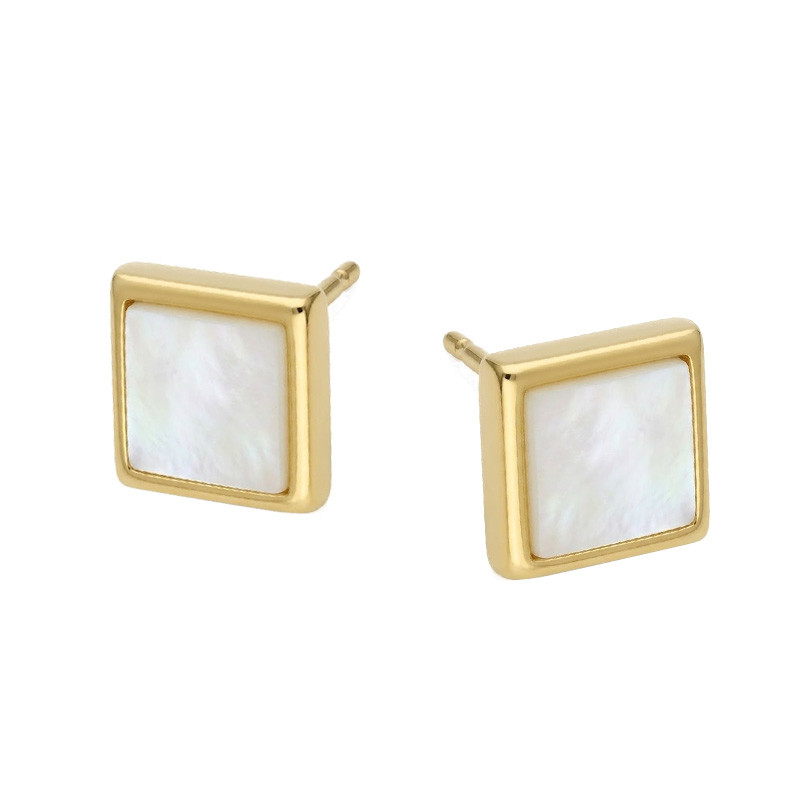 Pozłacane Kolczyki Kwadrat Masa Perłowa - JubilerSezam.pl