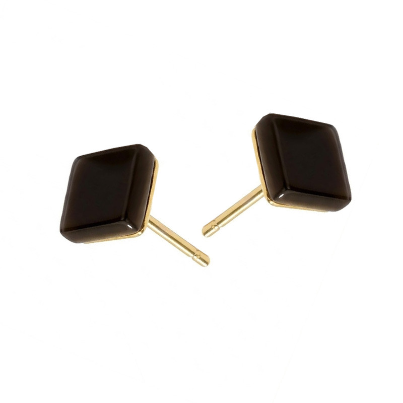 Kolczyki pozłacane z kwadratowym onyksem