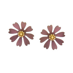 Pozłacane kolczyki z różowym kwiatem - Tytanowa biżuteria - JubilerSezam.pl