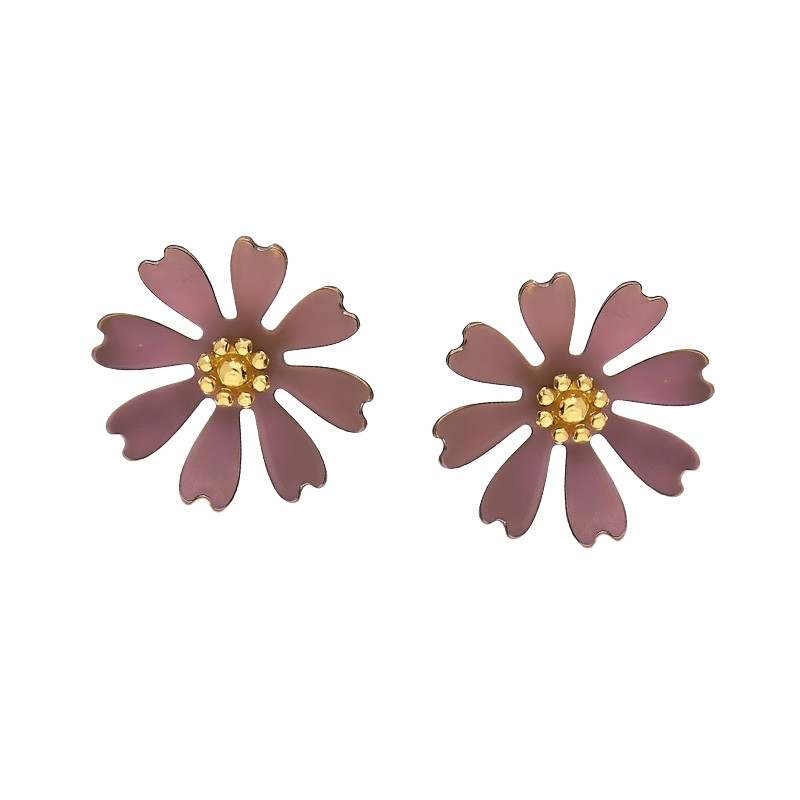 Pozłacane kolczyki z różowym kwiatem - Tytanowa biżuteria - JubilerSezam.pl