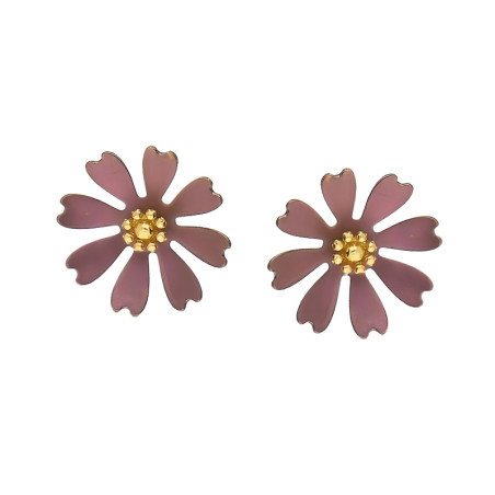 Pozłacane kolczyki z różowym kwiatem - Tytanowa biżuteria - JubilerSezam.pl