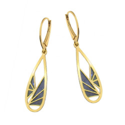 Kolczyki pozłacane kropla z niebieskim tytanem