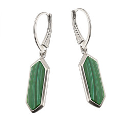 Kolczyki srebrne sześcian z malachitem