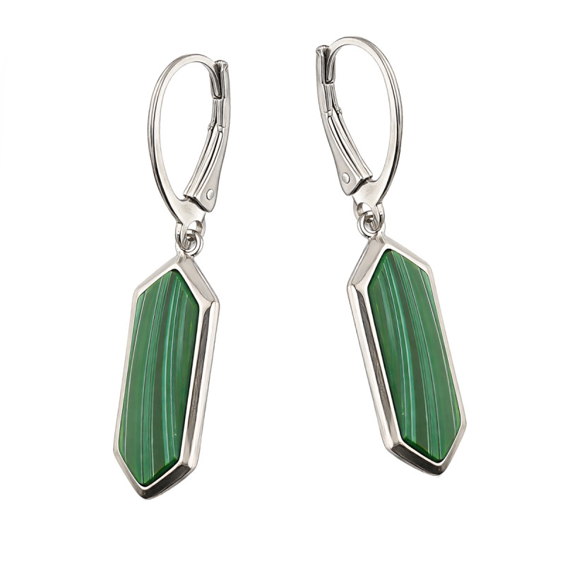 Kolczyki srebrne sześcian z malachitem