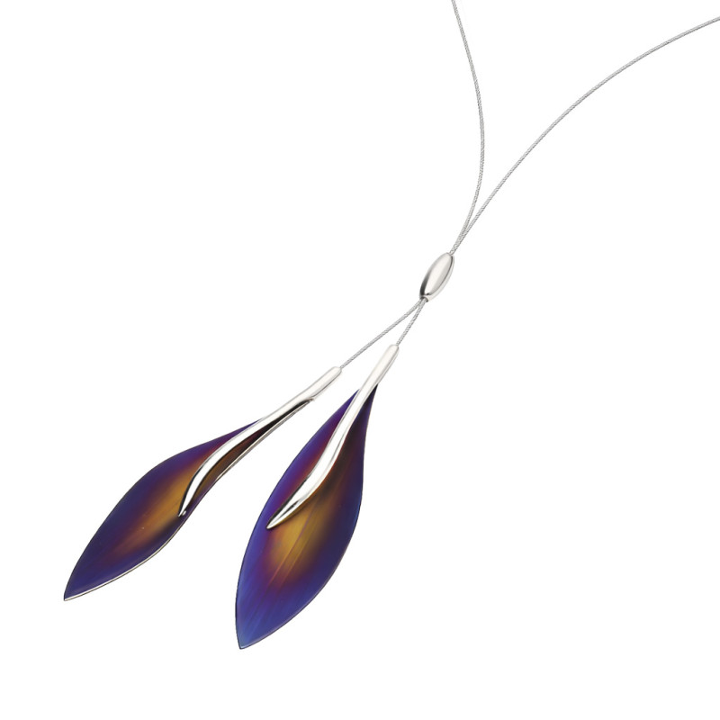 Srebrny naszyjnik z tytanowymi listkami - JubilerSezam.pl