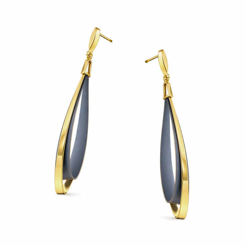 Kolczyki pozłacane podwójna kropla z tytanem