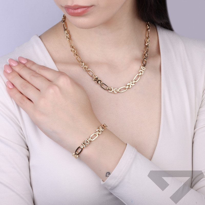 Łańcuszek fantazja z cyrkoniami, złoto 585