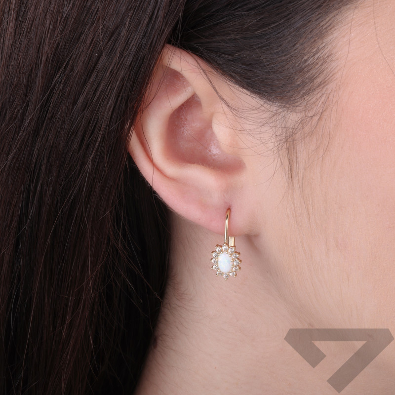 Kolczyki złote owalne Markizy z opalem jubilerskim, próba 585