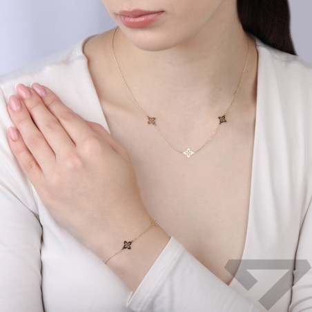 Bransoletka złota z ażurową koniczynką, próba 585