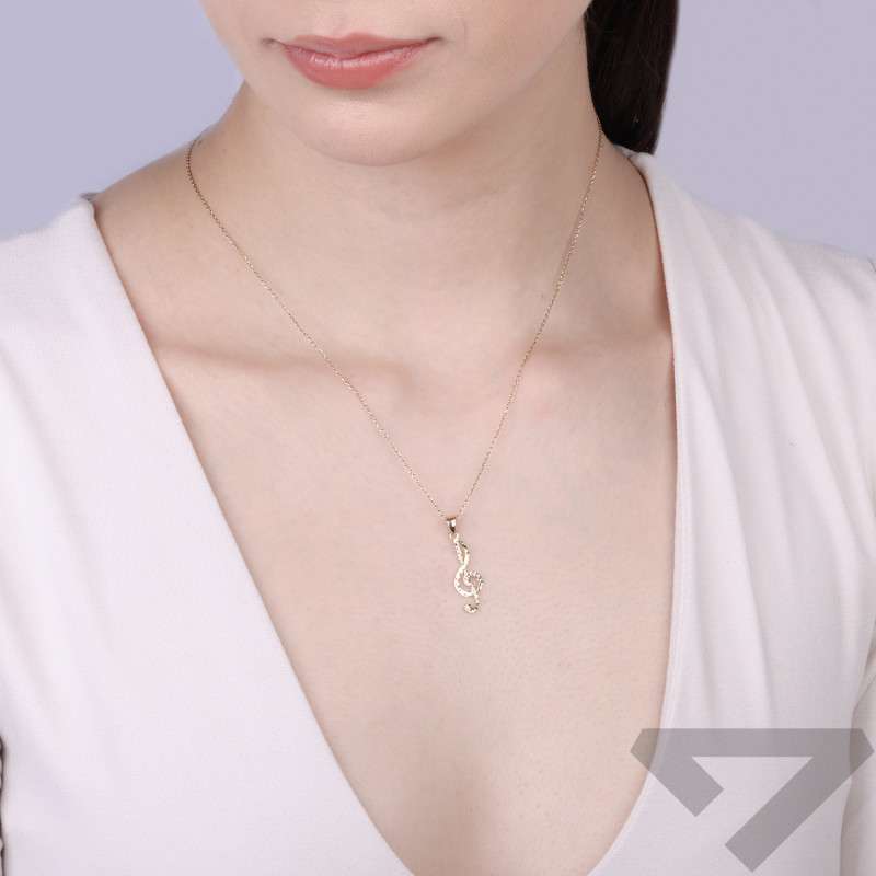 Wisiorek klucz wiolinowy diamentowany, złoto 585