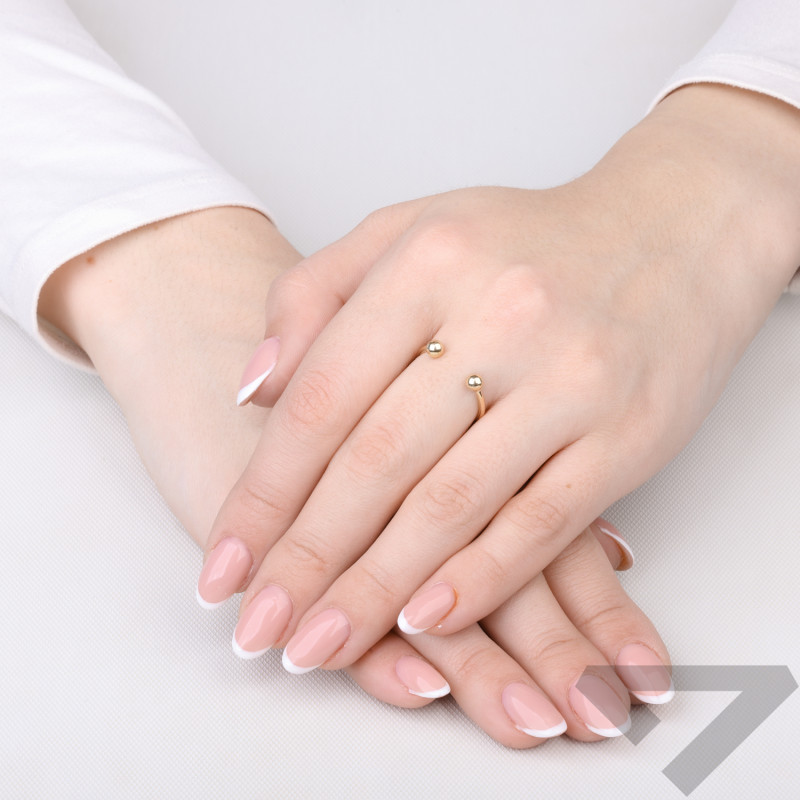 Pierścionek złoty otwarty z dwoma kulkami, próba 375