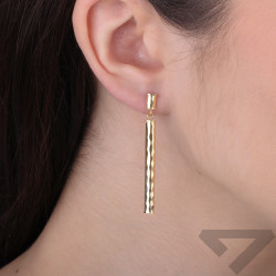 Kolczyki złote wiszące pałka fazowana, próba 585