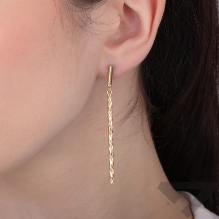 Kolczyki wiszące dmuchana rurka fazowana, złoto 585