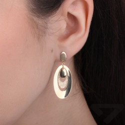 Kolczyki złote wiszące owalne blaszki z polerowanego i diamentowanego złota próby 585