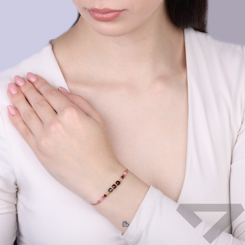 Bransoletka sznurkowa Miłość z fasetowanymi kamieniami, srebro 925 koloru złotego