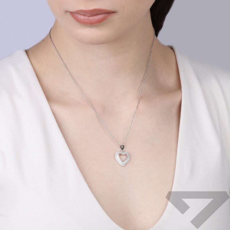 Wisiorek serce podwójny rząd cyrkonii, srebro 925