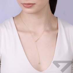 Naszyjnik złoty 14 karat krawatówka z gładką pałką i diamentowaną kulką