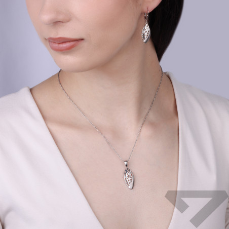 Komplet srebrnej biżuterii kolczyki i wisiorek, srebro 925 z cyrkoniami i matem