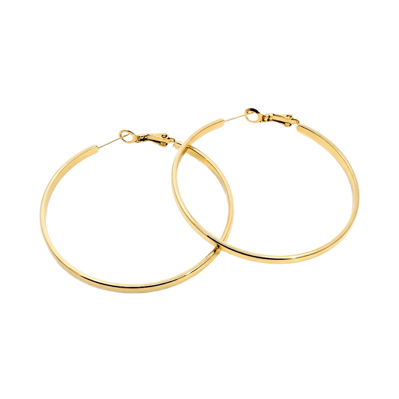 Kolczyki stalowe koloru złotego koła płaskie 50 mm