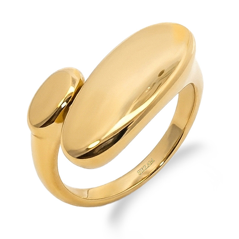 Pierścionek stalowy koloru złotego blaszka płaska owal
