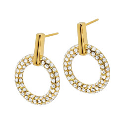 Kolczyki stalowe koloru złotego kółka z cyrkoniami na pałce