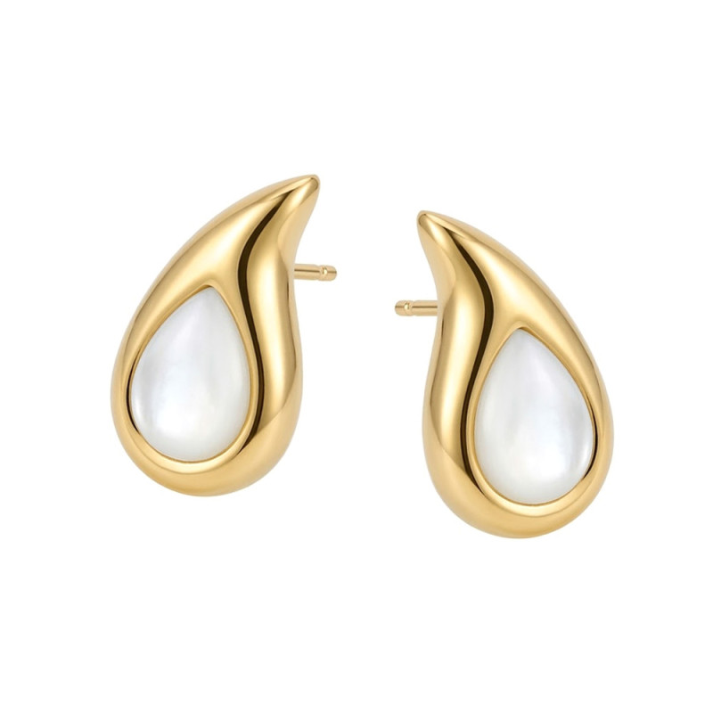 Kolczyki stalowe w kolorze złotym kropla z masą perłową