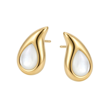 Kolczyki stalowe w kolorze złotym kropla z masą perłową