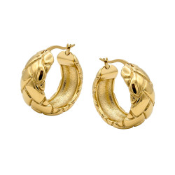 Kolczyki stalowe koloru złotego koła szerokie z grawerem w formie warkocza