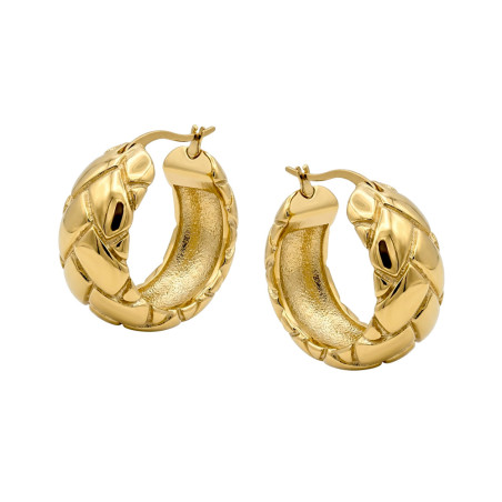 Kolczyki stalowe koloru złotego koła szerokie z grawerem w formie warkocza