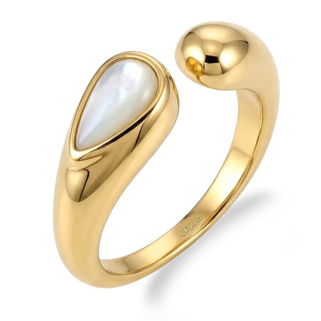 Pierścionek stalowy koloru złotego kropla z masą perłową