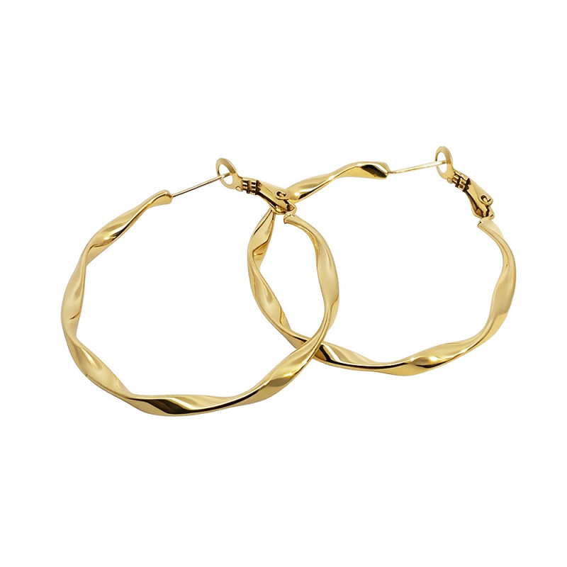 Kolczyki stalowe koloru złotego koła skręcane 40 mm