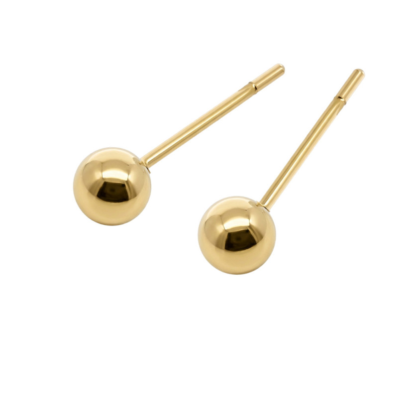 Kolczyki stalowe koloru złotego dmuchane kulki 4 mm