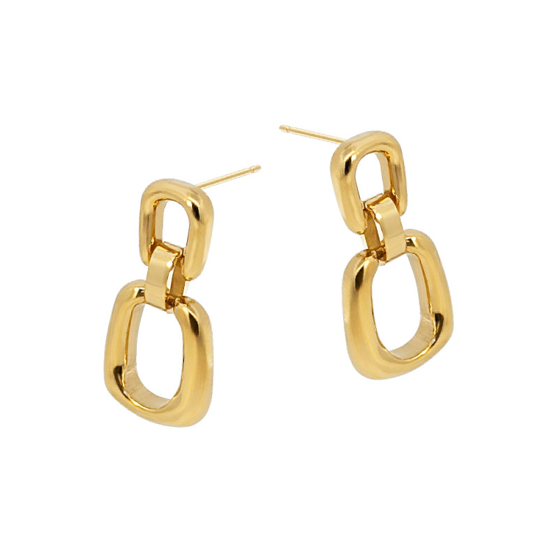 Kolczyki stalowe koloru złotego kwadraty obłe na pałce