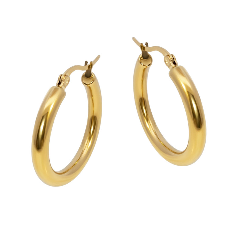 Kolczyki stalowe koloru złotego, koła rurka 30 mm