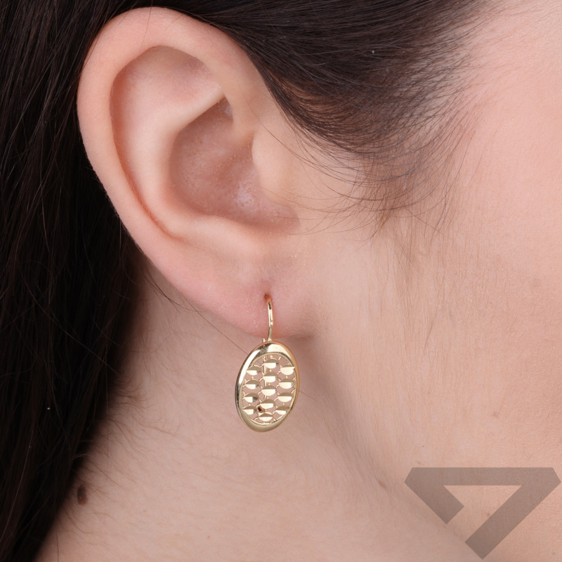 Kolczyki złote owale diamentowane zapinane na bigiel zamknięty, próba 585