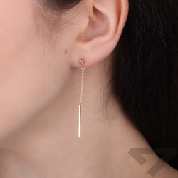 Kolczyki złote wiszące pałki na łańcuszku rolo, próba 585