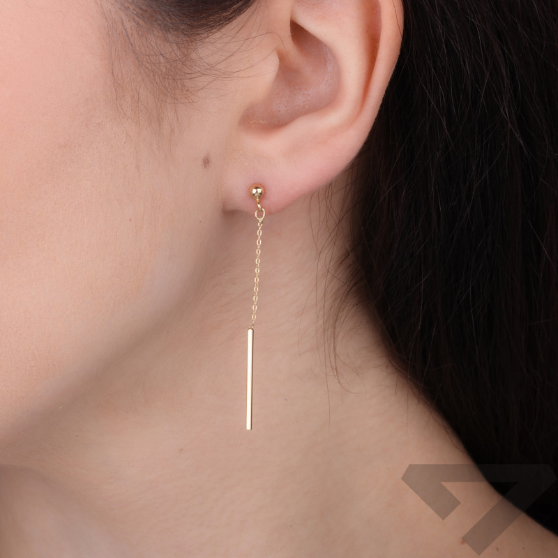 Kolczyki złote wiszące pałki na łańcuszku rolo, próba 585